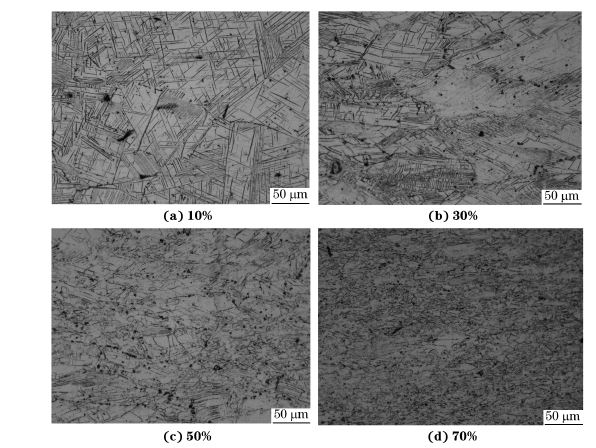 圖４ 在９８０ ℃、應(yīng)變速率為０．０１０s－１下壓縮至不同應(yīng)變量后GH４１６９合金的顯微組織