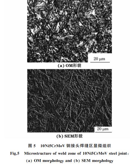 圖5 10Ni5CrMoV鋼接頭焊縫區(qū)顯微組織 圖5 10Ni5CrMoV鋼接頭焊縫區(qū)顯微組織