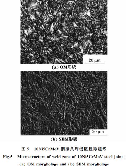 圖5 10Ni5CrMoV鋼接頭焊縫區(qū)顯微組織 圖5 10Ni5CrMoV鋼接頭焊縫區(qū)顯微組織